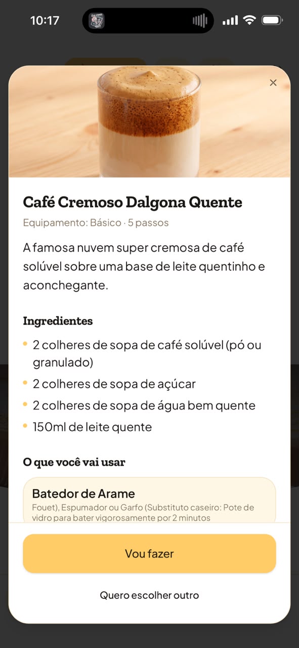 Tela de preparo passo a passo